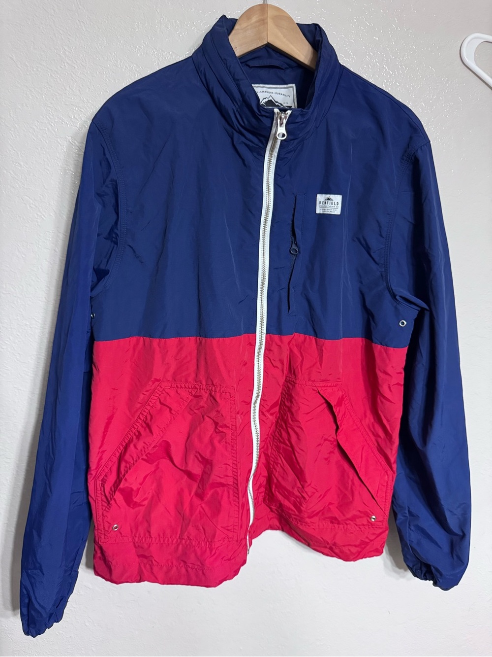 Penfield Navy and Red Colorblock Windbreaker Jacket